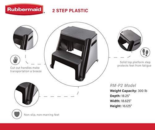 2-Step Plastic Stool, 300 lb Capacity Lightweight Step Stool, Black