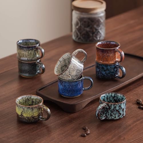 RISTEASO Fluid Blue Ceramic Espresso Cups Set of 2, 2oz Demitasse Coffee Mugs