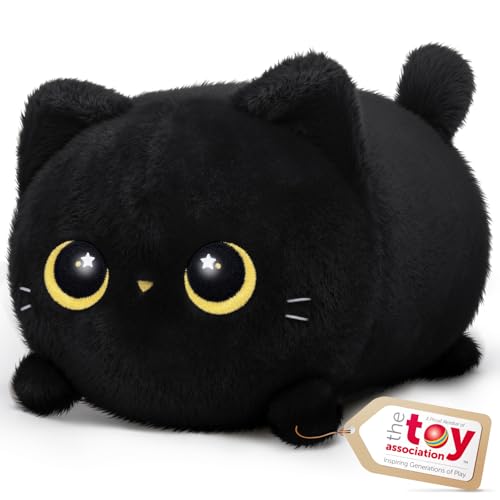 8-Inch Black Cat Plush Toy, Ultra-Soft Kawaii Stuffed Animal Pillow