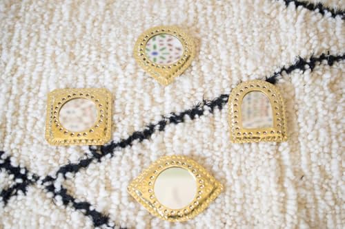 Set of 5 Small Decorative Gold Brass Wall Mirrors, Assorted Geometric Shapes