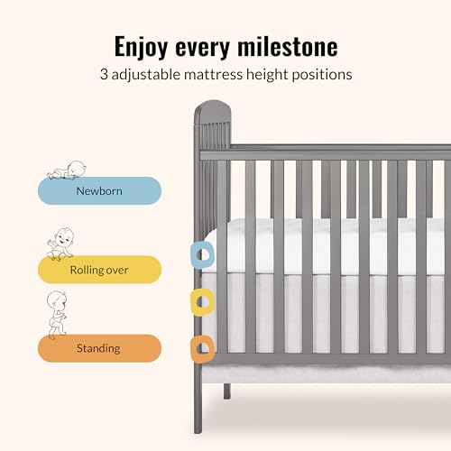 3-in-1 Convertible Baby Crib and Changing Table with Storage, Steel Grey