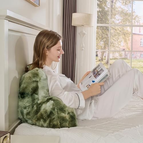 Reading Pillow Wedge Cushion - Velvet Back Support for Sitting Up in Bed - 18 Inch Tie-Dye Sage Green