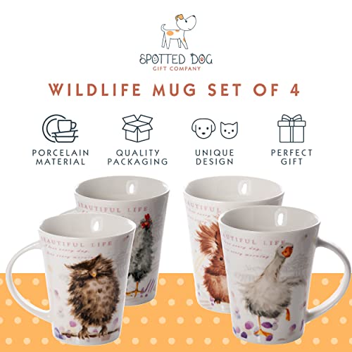 Animal Mugs Set of 4 – 12.2 oz Ceramic Coffee & Tea Cups by Spotted Dog Gift Co