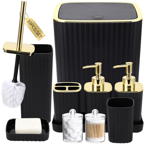 10-Piece Bathroom Accessory Set, Modern Black Striped Bath Essentials