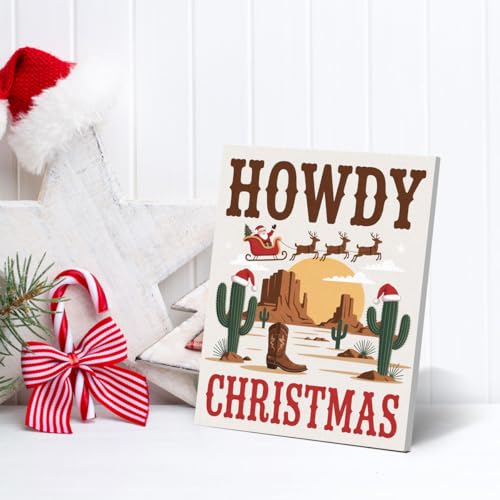 Howdy Christmas Wall Art Decor - Western Holiday Festive Home Accent