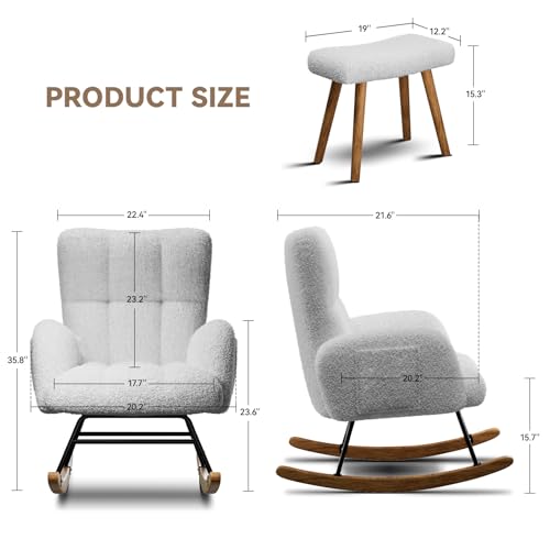 Teddy Upholstered Rocking Chair with Ottoman and Side Pockets
