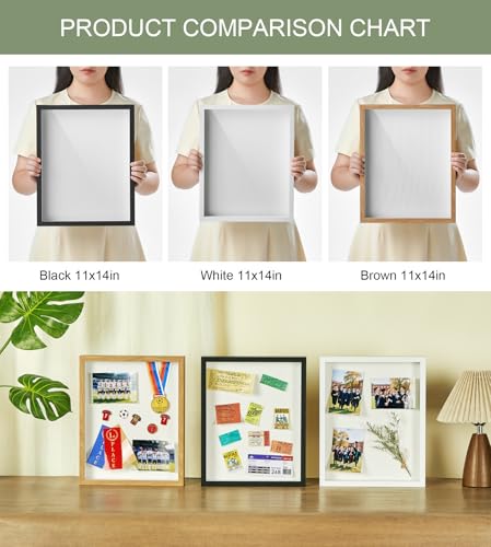 11x14 Shadow Box Frame with Linen Backing and Glass Display Case, 1.5" Deep