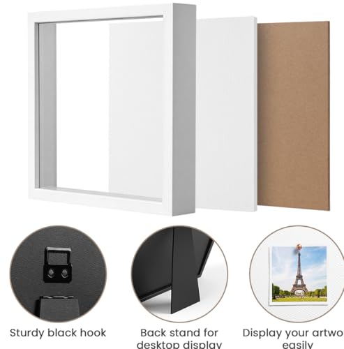 8x8 White Shadow Box Frame with Linen Backing and Push Pins