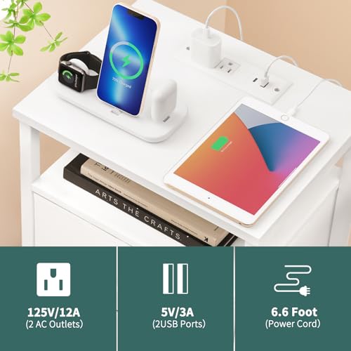 LED Nightstand with Charging Station, 3-Drawer Bedside End Table with USB