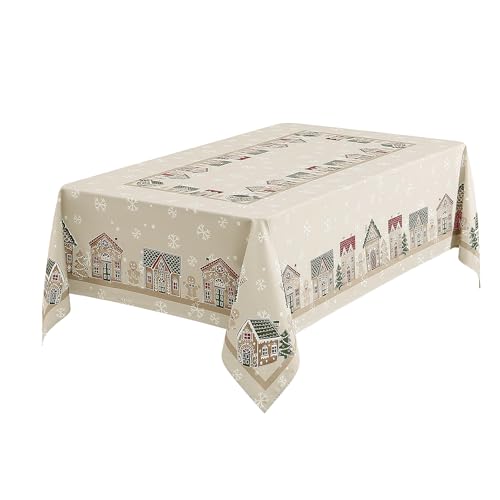 Avanti 60" x 120" Rectangular Holiday Tablecloth - Gingerbread Village Pattern
