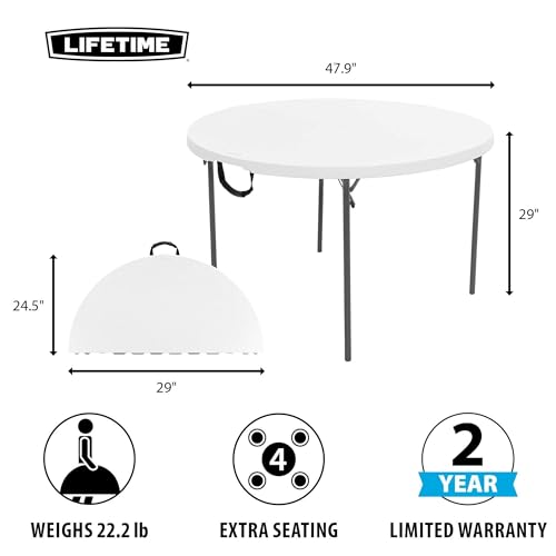 4-Foot Round Folding Table, Portable Heavy-Duty Indoor Outdoor Table