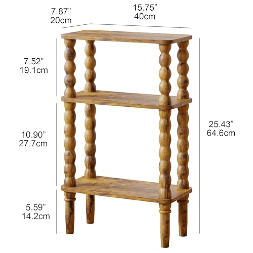 3-Tier Narrow Side Table with Storage Shelf, Rustic Brown End Table