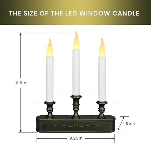 LitTerra Battery Operated Window Candle with Timer - 3 LED Antique Bronze Flickering Flames