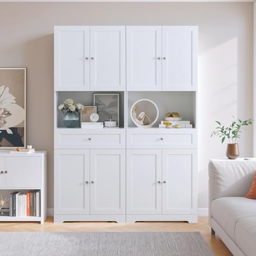 Tall Bathroom Storage Cabinet with Drawer and Shelves, 67-Inch White Linen Tower