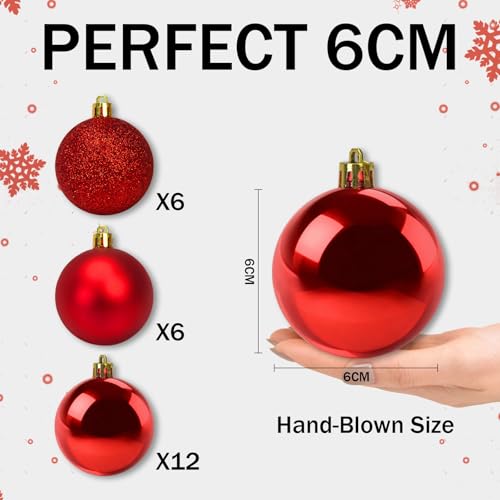 Napzy 24 pcs Red Christmas Ornaments Set - Shatterproof Tree Decorations