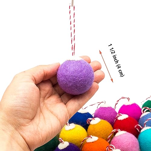 Rainbow Felt Christmas Ornaments Set of 20 - 1.6 Inch Wool Tree Decorations