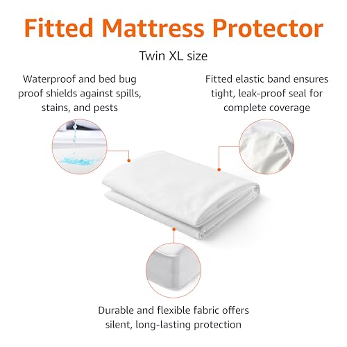Amazon Basics Waterproof Mattress Protector - Twin XL, Deep Pocket White
