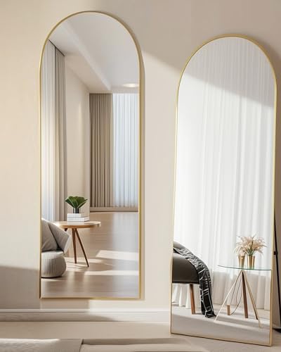 58" x 18" Arched Full Length Mirror, Gold Floor Mirror with Stand