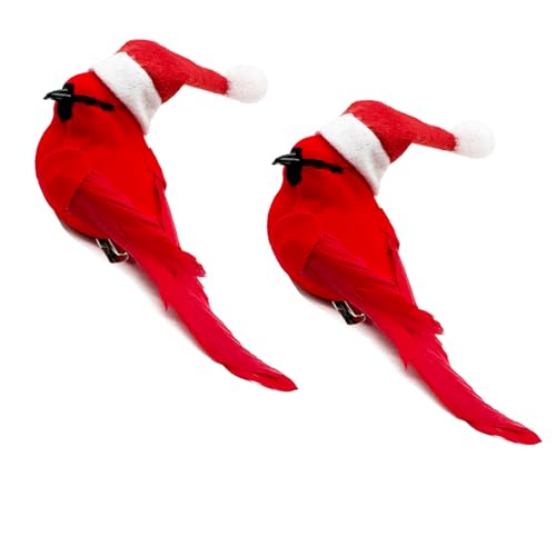 Red Cardinal Birds Set - 2 Faux Foam Feathered Ornaments for Christmas Decorations