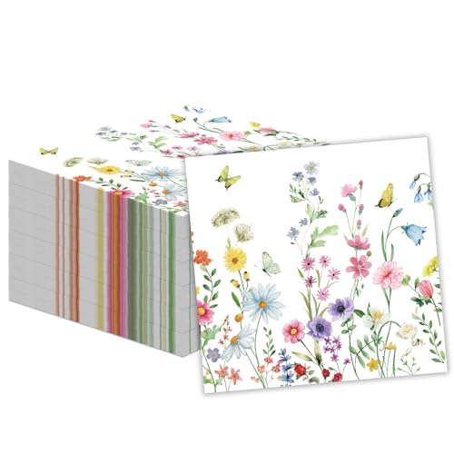 50 Pcs Wildflower Paper Napkins 13x13 Inch Floral Disposable Party Supplies