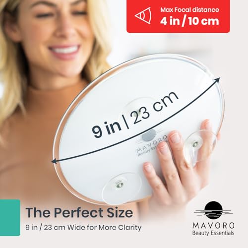 Mavoro 9-Inch 10X Magnifying Makeup Mirror with Suction Cups - Portable