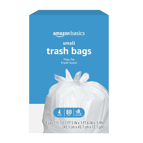 Small 4 Gallon Fresh Scent Trash Bags with Flap Ties, Odor Control (80 Count)