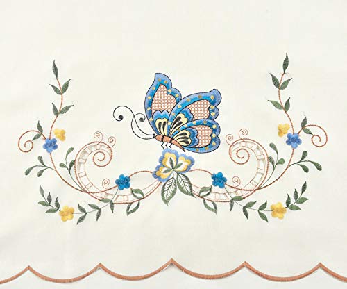 3-Piece Butterfly Embroidery Cafe Curtains Set - Blue