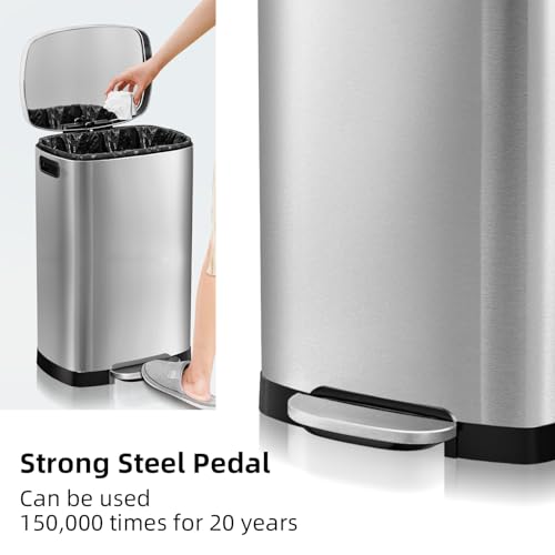 13 Gallon Stainless Steel Trash Can with Soft Close Lid and Pedal