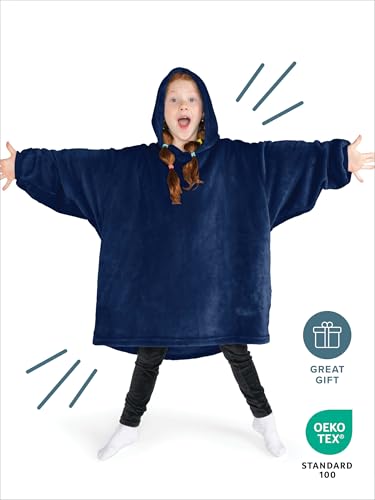 Bare Home Microplush Wearable Blanket for Kids with Side Pockets - Dark Blue