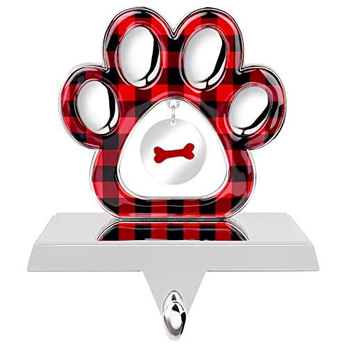 3D Silver Metal Dog Paw Christmas Stocking Holder with Bone Pendant
