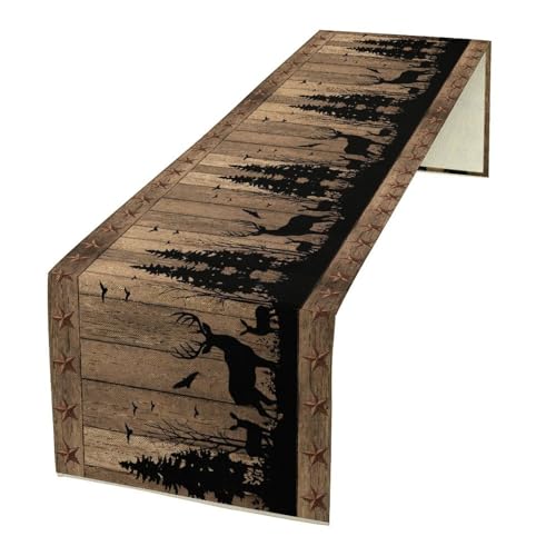 DKMQQUL Rustic Deer Cabin Table Runner 13x36 Inch Vintage Wood Pattern