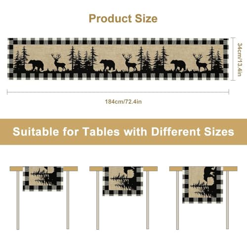 Bear Deer-1 13x70 Inch Rustic Buffalo Plaid Table Runner - TFOSO