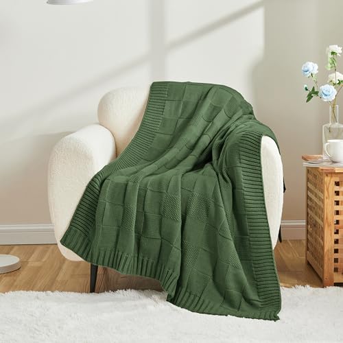 CozeCube Christmas Green Knitted Checkered Throw Blanket 60x80 Inches