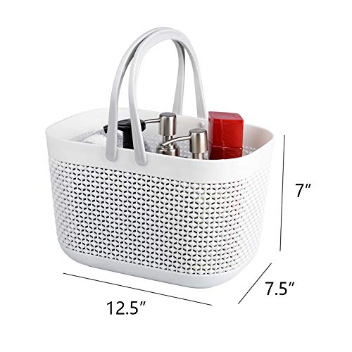 Plastic Portable Shower Caddy Basket Storage Organizer with Handle White