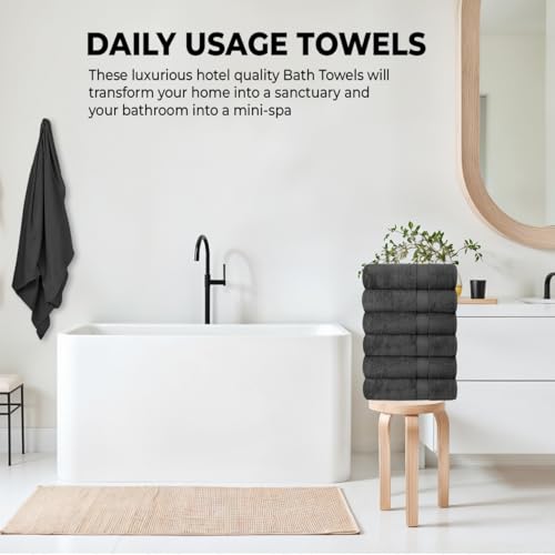 100% Cotton Bath Towels 24x48 - Ultra Soft & Absorbent Grey Set of 6