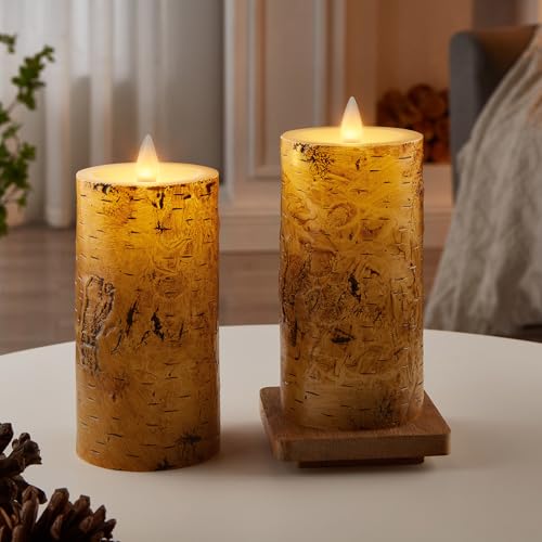 CozierGlow Birch Bark Flameless Candles with Remote, 3D Moving Flame, 2-Pack, 6-Inch Battery-Operated