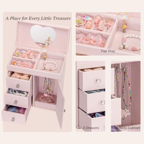 Musical Jewelry Box for Girls with Spinning Ballerina and Mirror, Pink