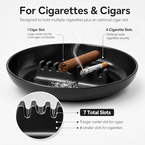 Large 7-Inch Durable Melamine Ashtray for Cigarettes and Cigars - 4 Pack