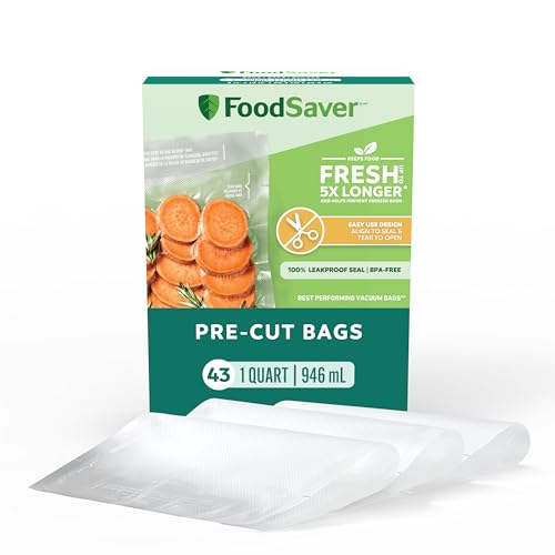 Quart Pre-Cut Vacuum Seal Food Storage Bags, Easy-Tear (43 Pack)