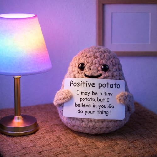 Mini Knitted Crochet Potato Doll with Positive Encouragement Card