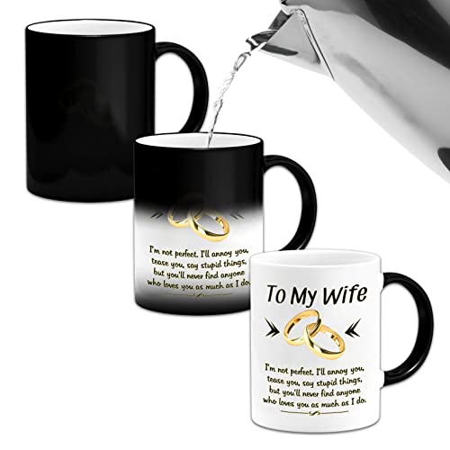 Glod Ring Wife Mug - Romantic Gifts for Wife From Husband, 11 oz Heat Change Coffee Cup
