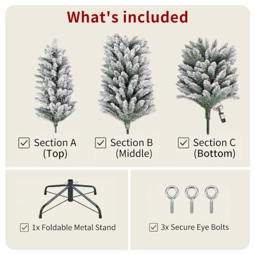 MAKEATREE 7ft Pre-Lit Slim Flocked Artificial Christmas Tree - Sectional, Warm LED Lights