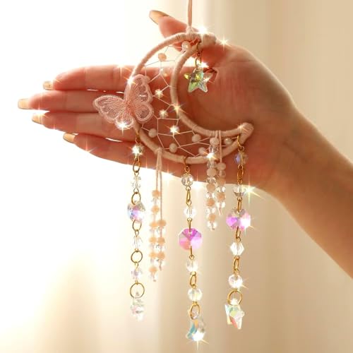 Butterfly Crystal Dream Catcher Suncatcher Boho Wall Decor for Bedroom