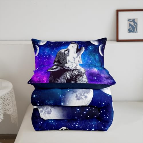 Galaxy Wolf Twin Comforter Set with Pillow Case - 3D Printed Bedding