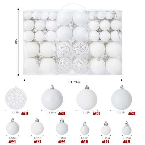 Shatterproof 100-Pack Christmas Ball Ornaments Set, 3/4/6 cm White Xmas Tree Decorations