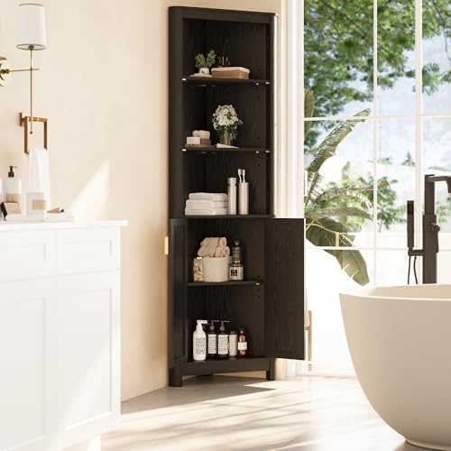 69-Inch Tall Corner Storage Cabinet with Fluted Doors and Shelves
