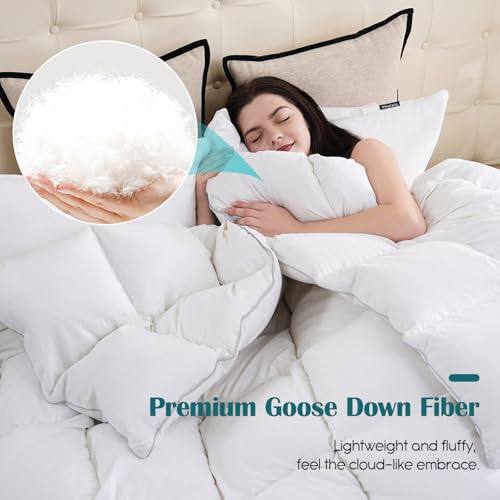 Goose Feather Down Comforter Queen Size - All Season 100% Cotton Duvet Insert