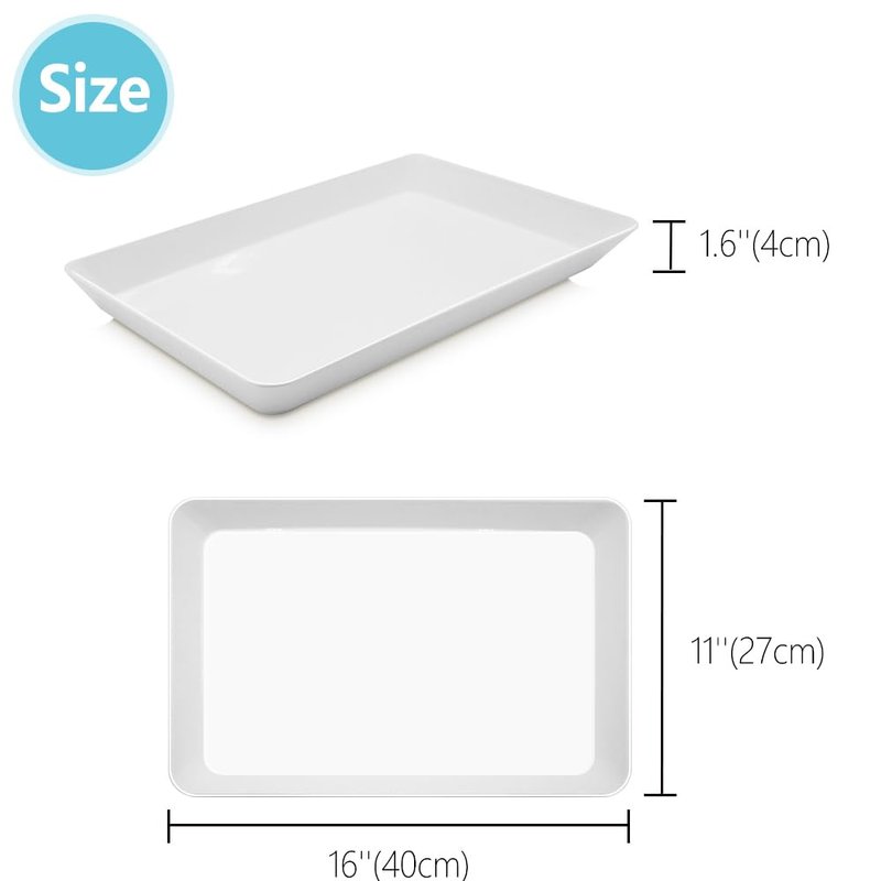 AMGBZT Serving Tray Platter, 6 Pcs Food Tray for Veggie Fruit Snack Dessert Cookie Cheese, Food Trays for Party Supplies Display, Plastic Platters for Serving Food, Large White Trays, BPA Free