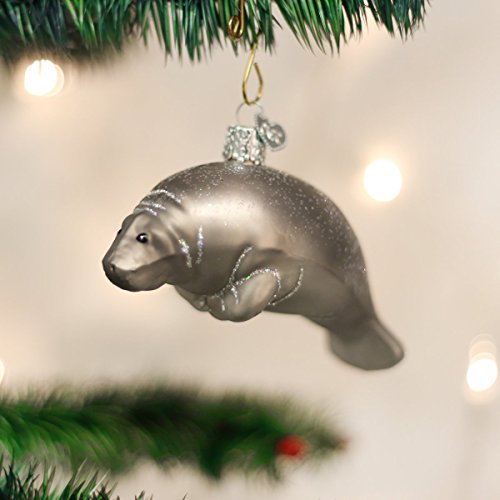 Handcrafted Glass Manatee Christmas Ornament, Silver Holiday Decoration