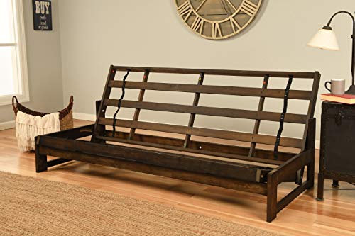 Full Size Futon Sofa Bed with Mocha Hardwood Frame and 7-Inch Mattress